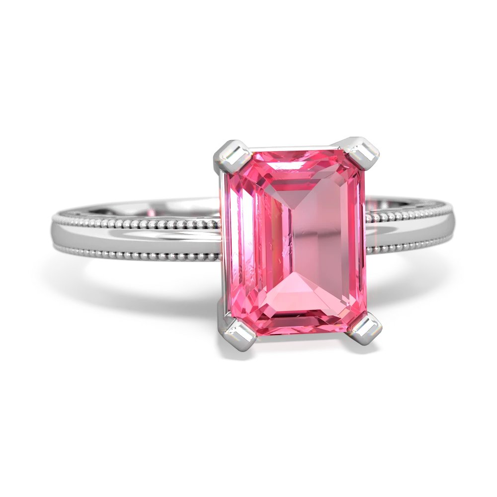 Lab Pink Sapphire Milgrain Scroll 14K White Gold ring R2338