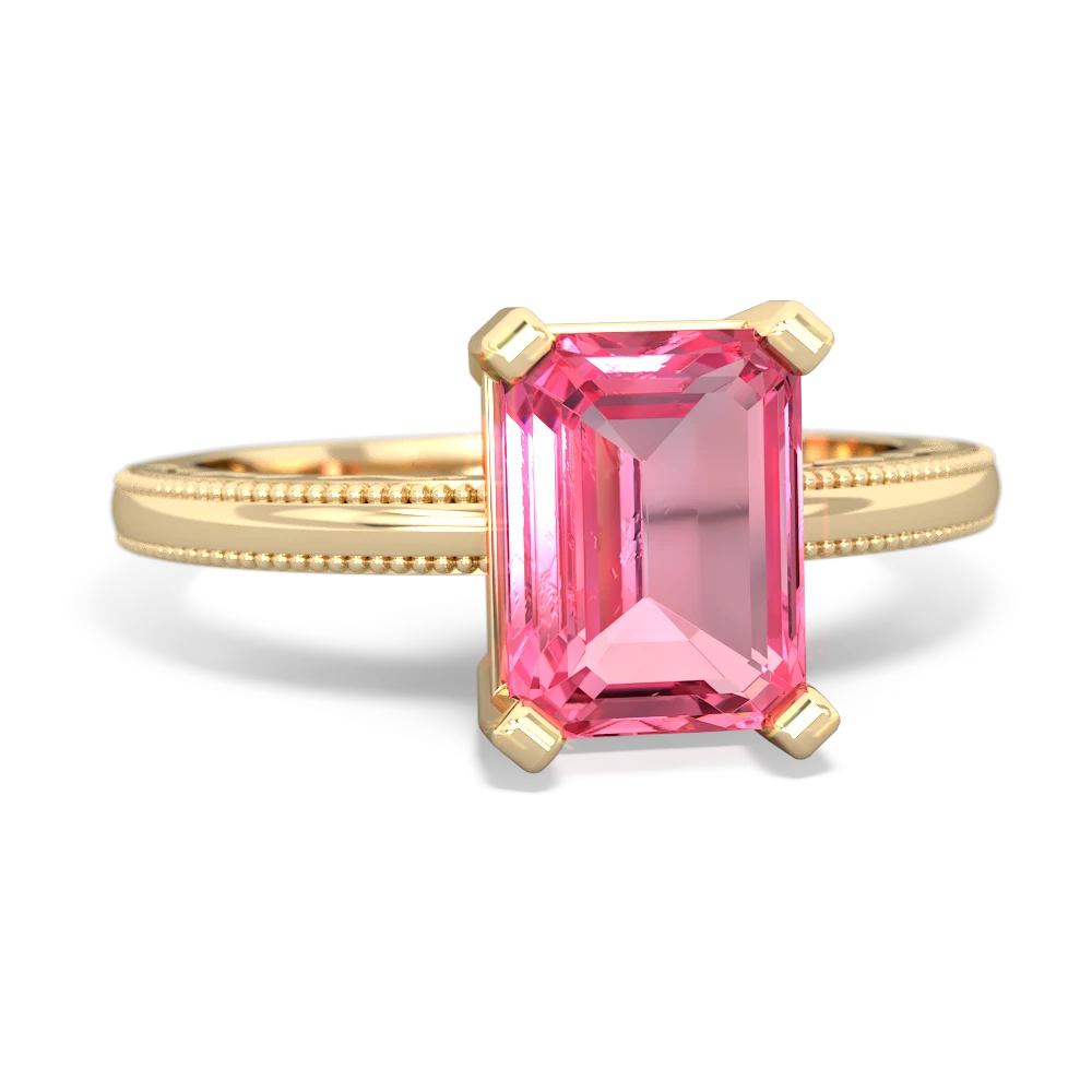 Lab Pink Sapphire Milgrain Scroll 14K Yellow Gold ring R2338