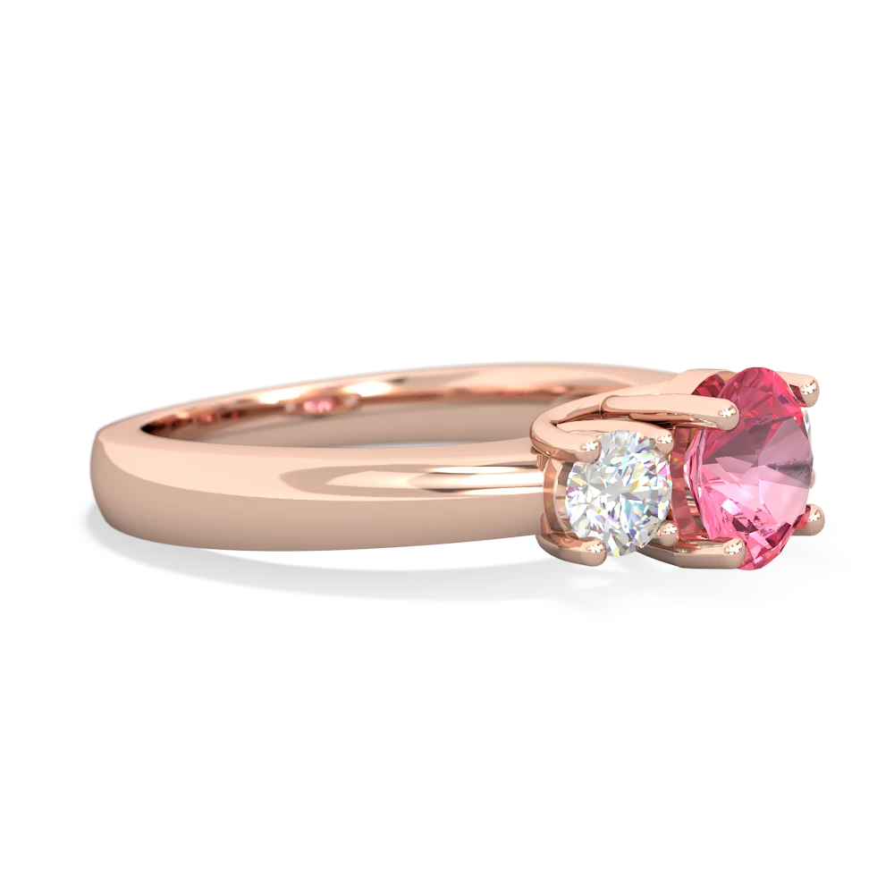 Lab Pink Sapphire Diamond Three Stone Round Trellis 14K Rose Gold ring R4018