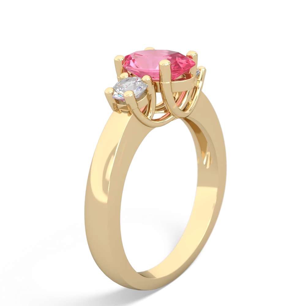 Lab Pink Sapphire Diamond Three Stone Oval Trellis 14K Yellow Gold ring R4024