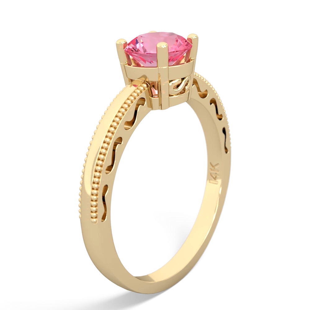 Lab Pink Sapphire Milgrain Filigree 14K Yellow Gold ring R5090