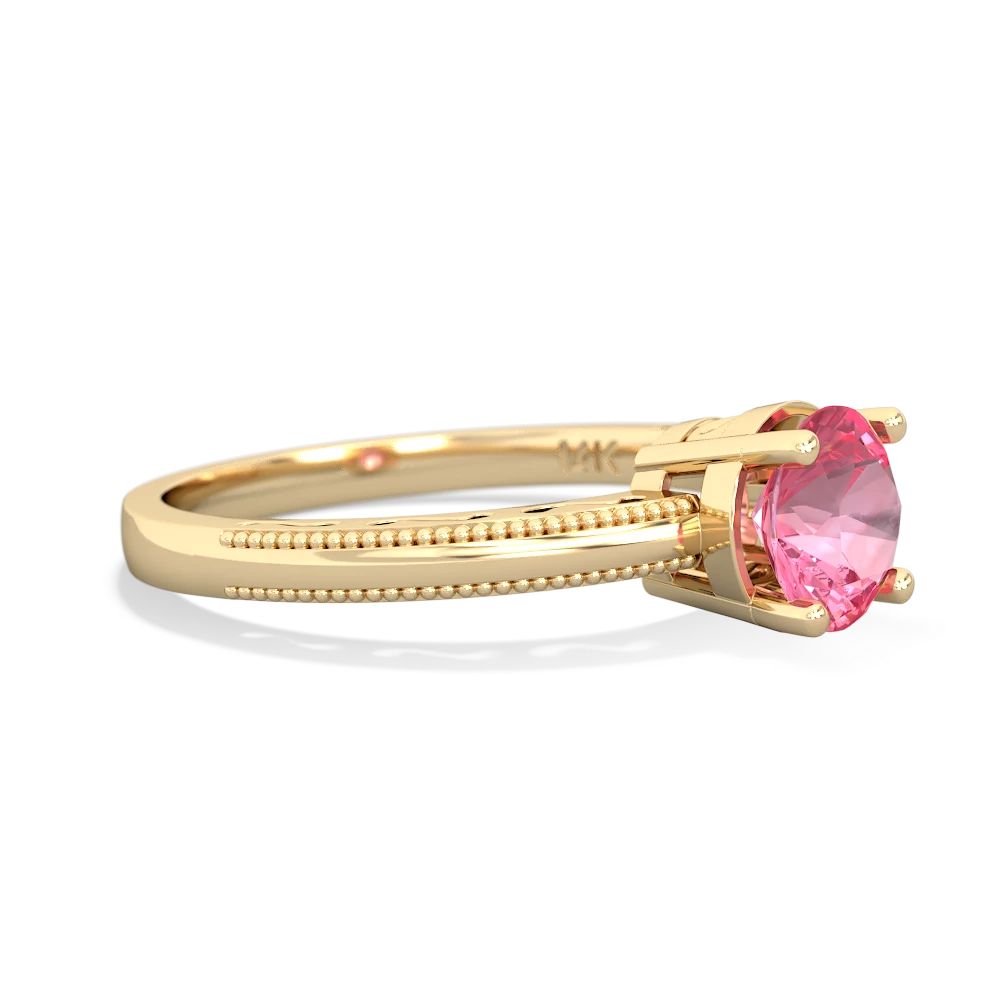 Lab Pink Sapphire Milgrain Filigree 14K Yellow Gold ring R5090