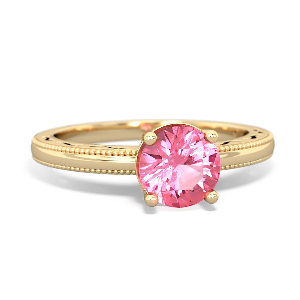 Lab Pink Sapphire Milgrain Filigree 14K Yellow Gold ring R5090