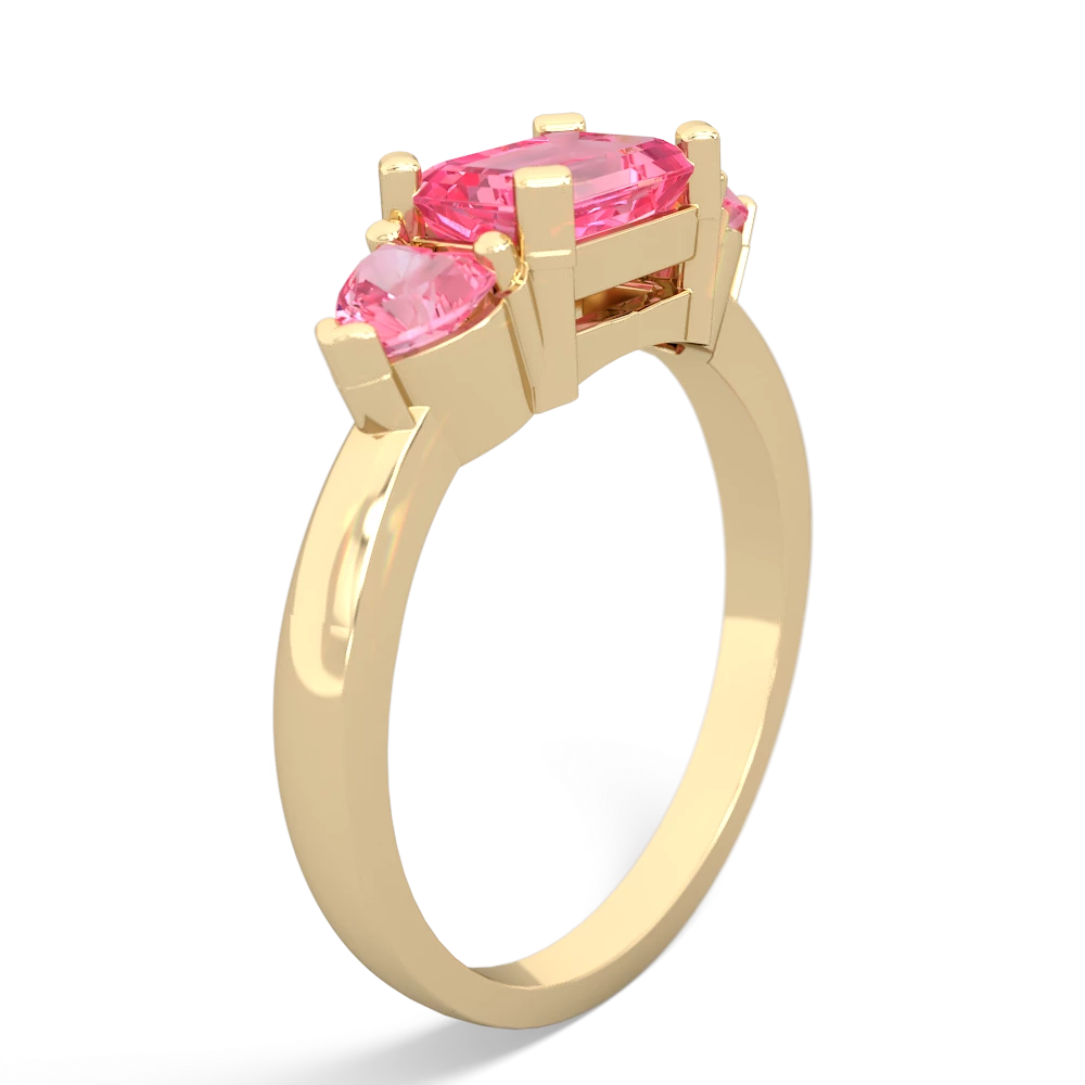 Lab Pink Sapphire Three Stone 14K Yellow Gold ring R5235