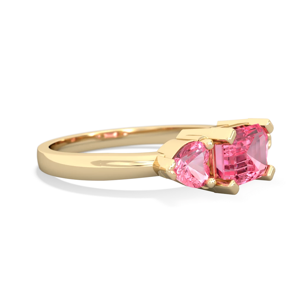 Lab Pink Sapphire Three Stone 14K Yellow Gold ring R5235