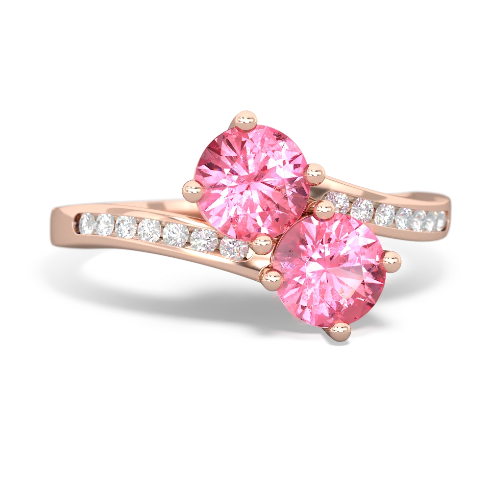 Lab Pink Sapphire Channel Set Two Stone 14K Rose Gold ring R5303