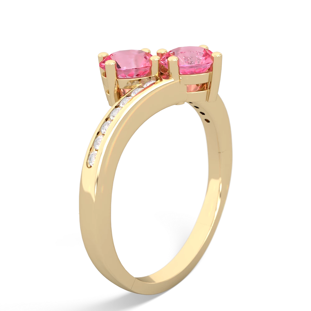 Lab Pink Sapphire Channel Set Two Stone 14K Yellow Gold ring R5303