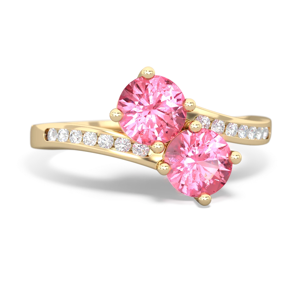 Lab Pink Sapphire Channel Set Two Stone 14K Yellow Gold ring R5303