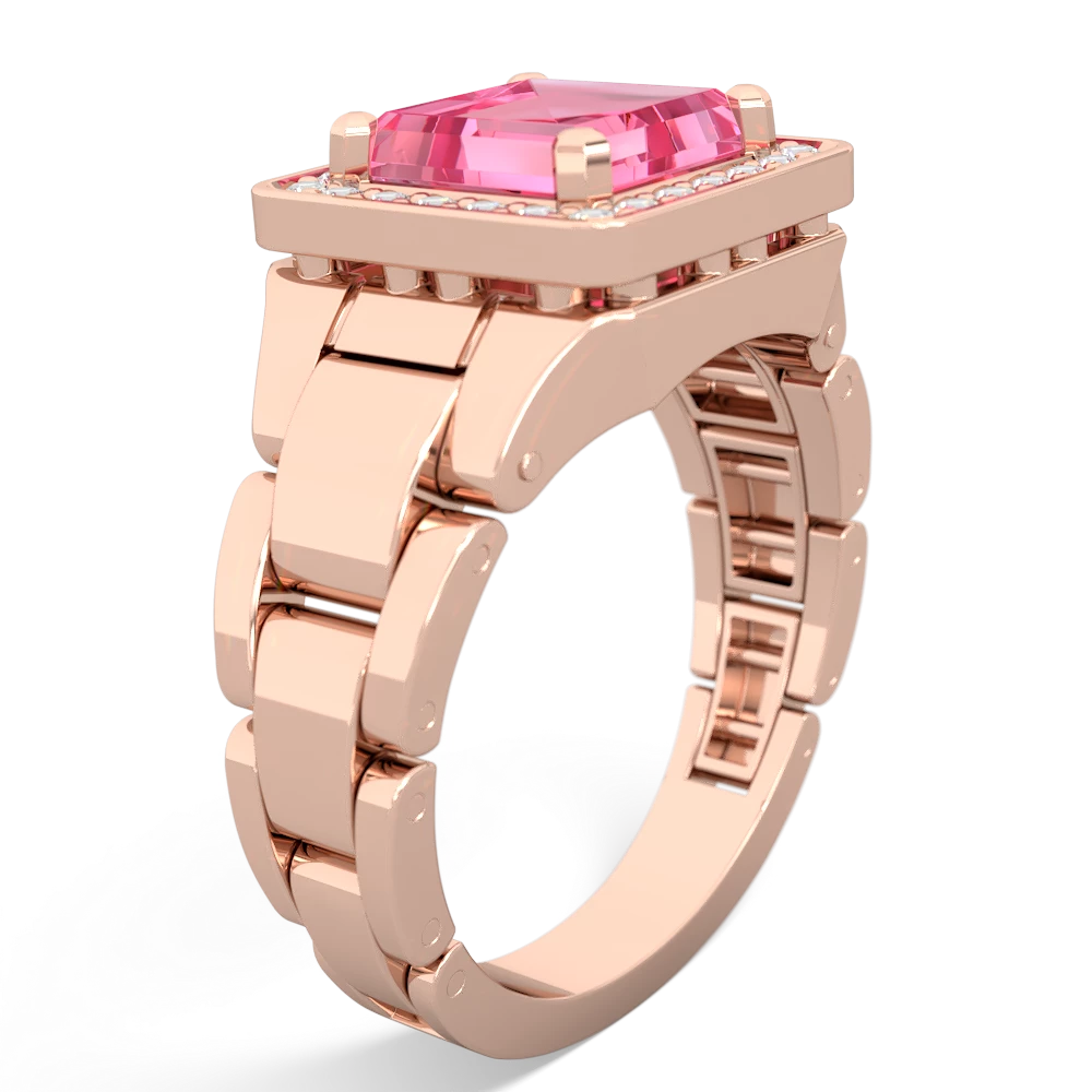 Lab Pink Sapphire Men's Watch 14K Rose Gold ring R0510