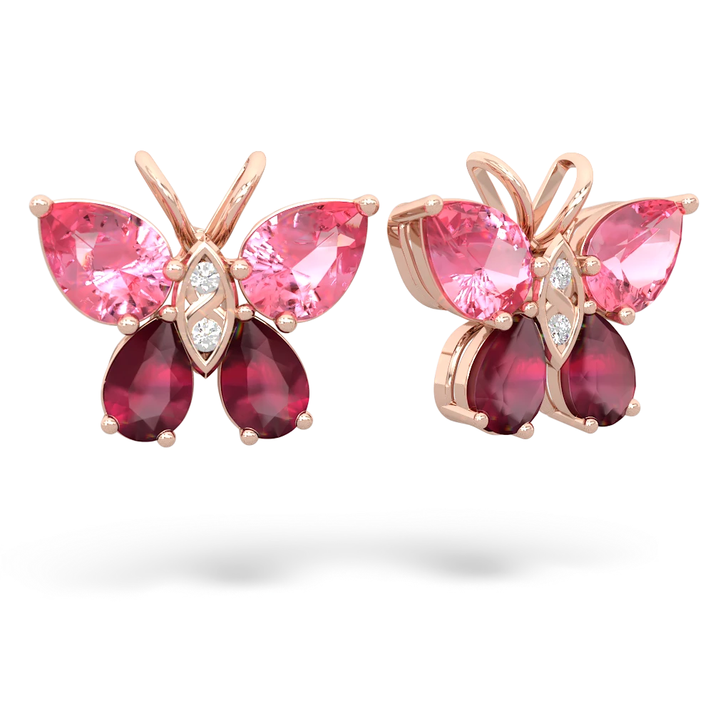 Lab Pink Sapphire Butterfly 14K Rose Gold earrings E2215