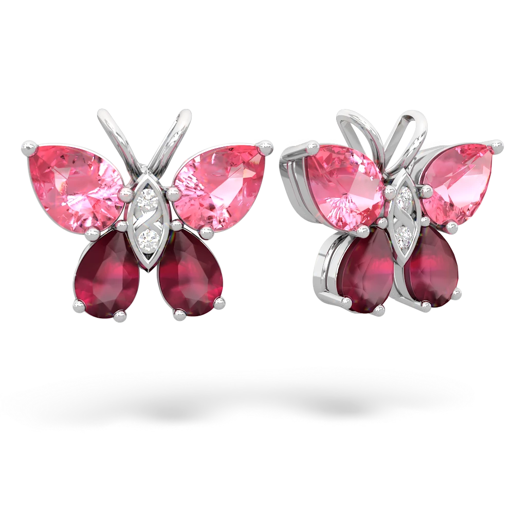 Lab Pink Sapphire Butterfly 14K White Gold earrings E2215