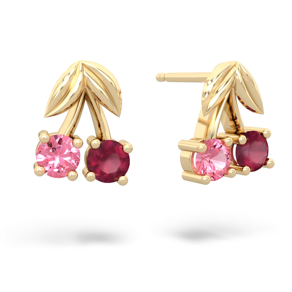 Lab Pink Sapphire Sweet Cherries 14K Yellow Gold earrings E7001