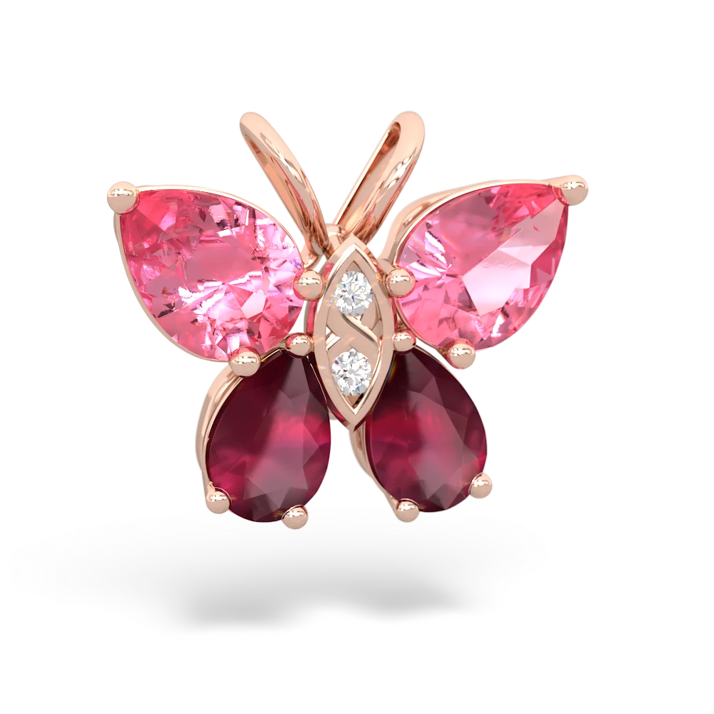 Lab Pink Sapphire Butterfly 14K Rose Gold pendant P2215