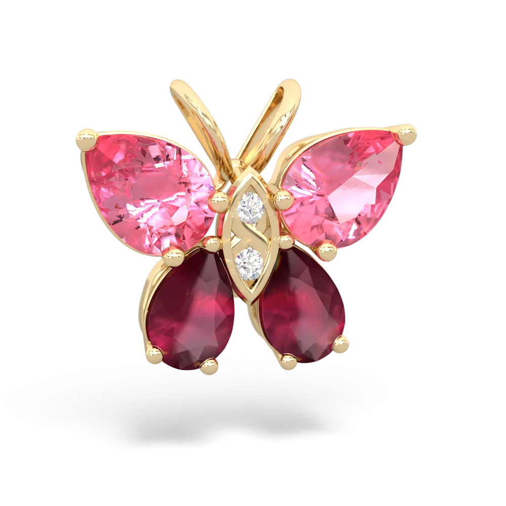 Lab Pink Sapphire Butterfly 14K Yellow Gold pendant P2215