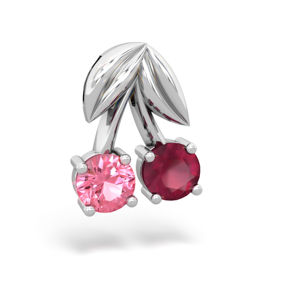 Lab Pink Sapphire Sweet Cherries 14K White Gold pendant P7001