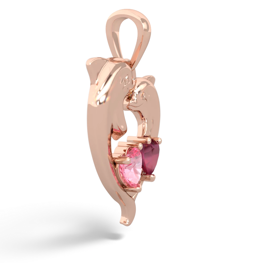 Lab Pink Sapphire Dolphin Heart 14K Rose Gold pendant P5820