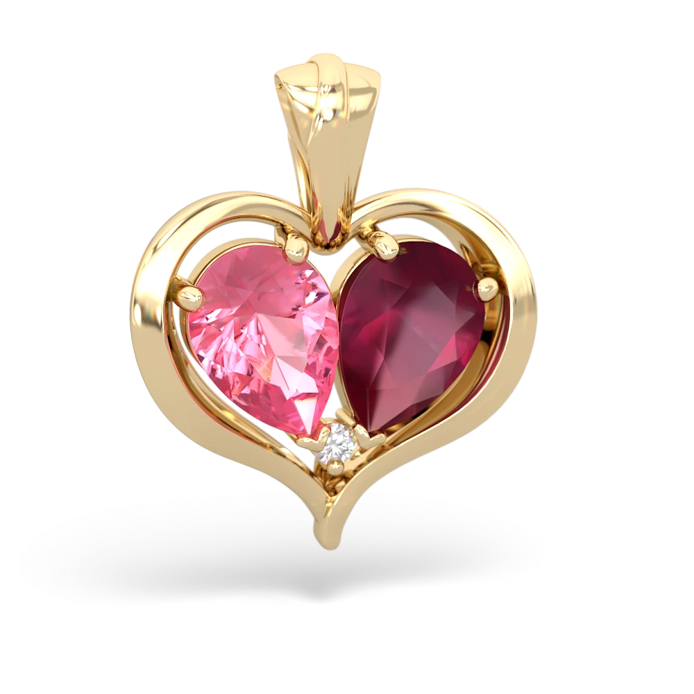 Lab Pink Sapphire Two Become One 14K Yellow Gold pendant P5330
