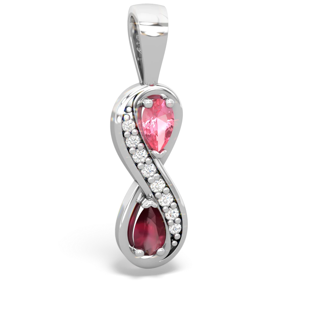 Lab Pink Sapphire Diamond Infinity 14K White Gold pendant P5390