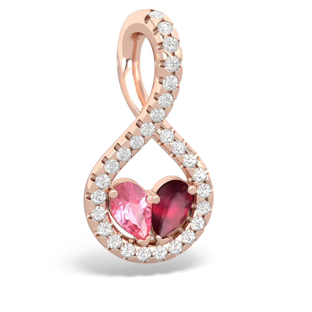 Lab Pink Sapphire Pave Twist 'One Heart' 14K Rose Gold pendant P5360