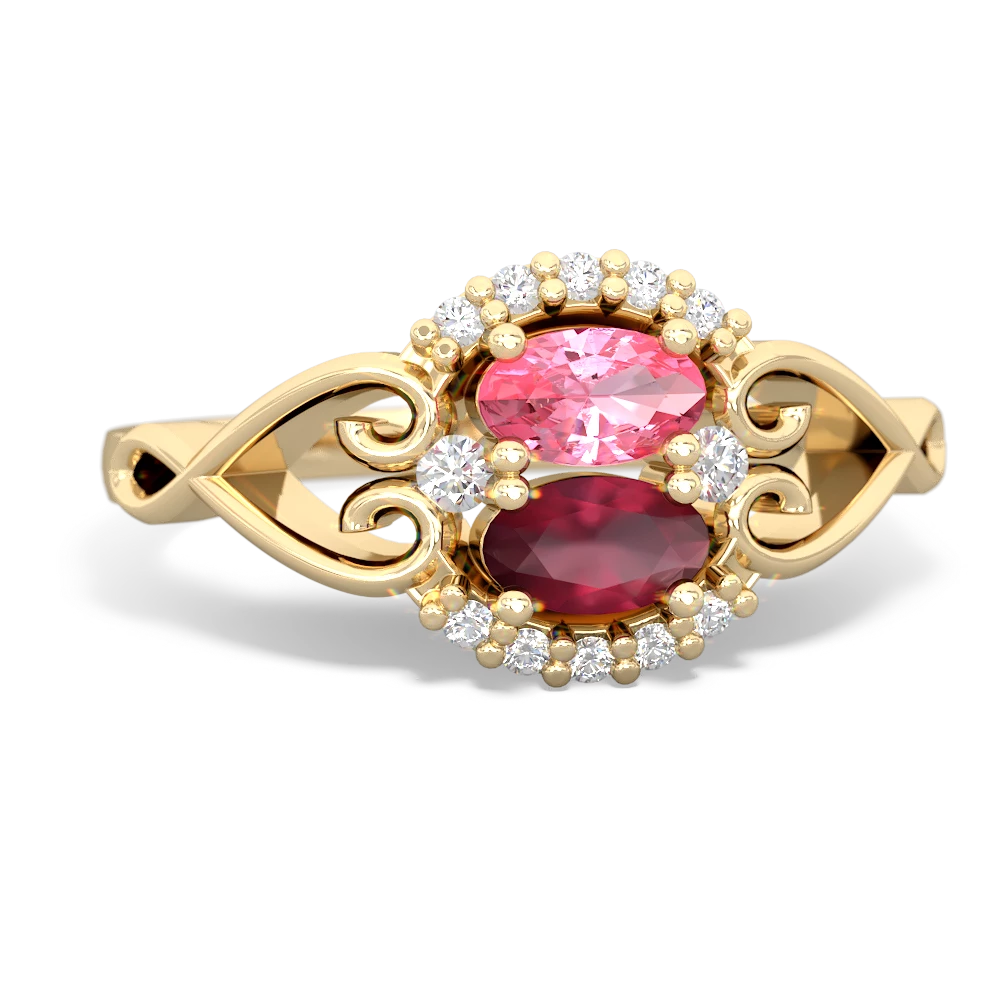 Lab Pink Sapphire Love Nest 14K Yellow Gold ring R5860