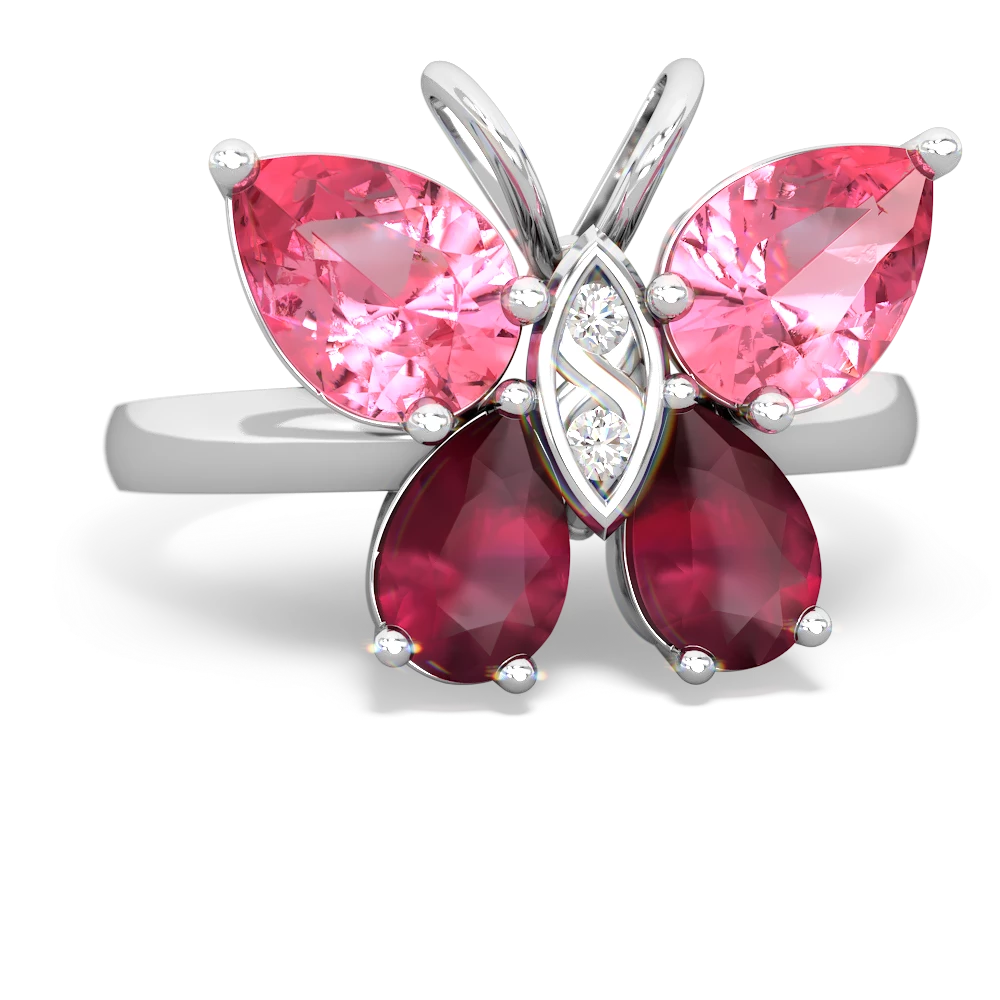 Lab Pink Sapphire Butterfly 14K White Gold ring R2215