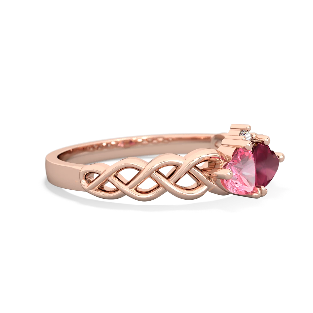 Lab Pink Sapphire Heart To Heart Braid 14K Rose Gold ring R5870