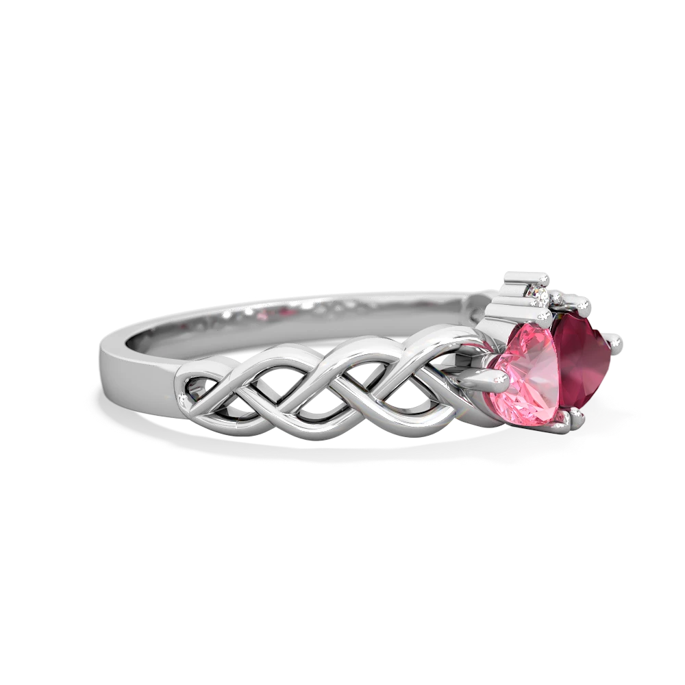 Lab Pink Sapphire Heart To Heart Braid 14K White Gold ring R5870
