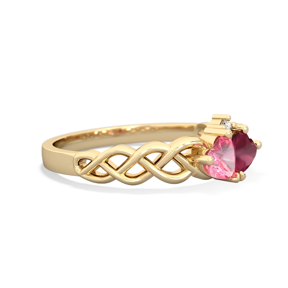 Lab Pink Sapphire Heart To Heart Braid 14K Yellow Gold ring R5870