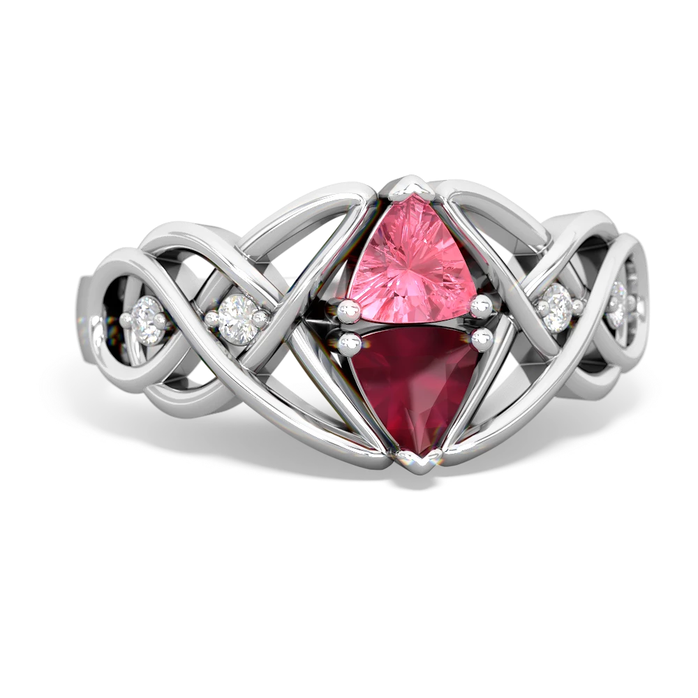 Lab Pink Sapphire Keepsake Celtic Knot 14K White Gold ring R5300