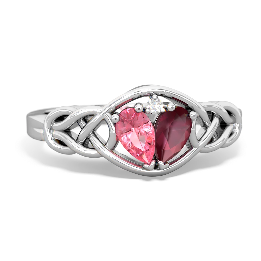 Lab Pink Sapphire Celtic Love Knot 14K White Gold ring R5420