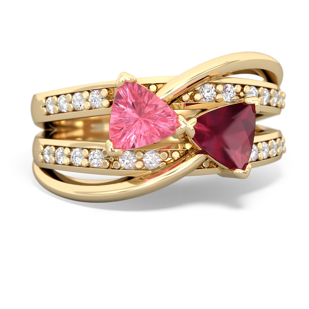 Lab Pink Sapphire Bowtie 14K Yellow Gold ring R2360