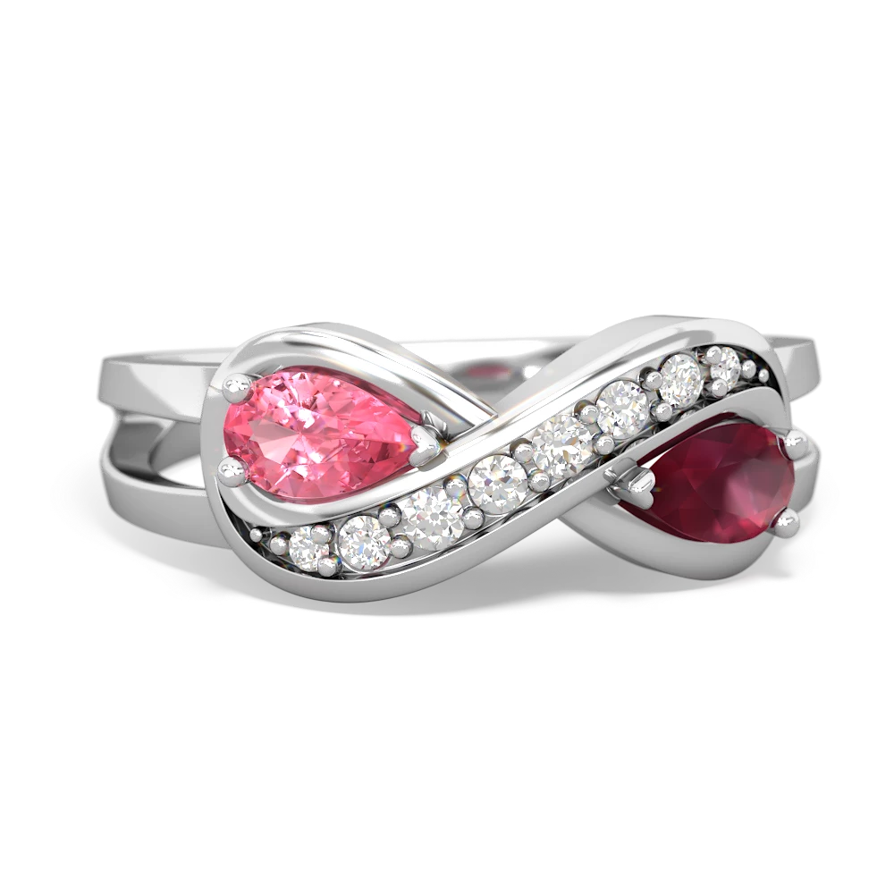 Lab Pink Sapphire Diamond Infinity 14K White Gold ring R5390