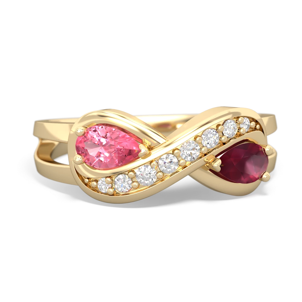 Lab Pink Sapphire Diamond Infinity 14K Yellow Gold ring R5390