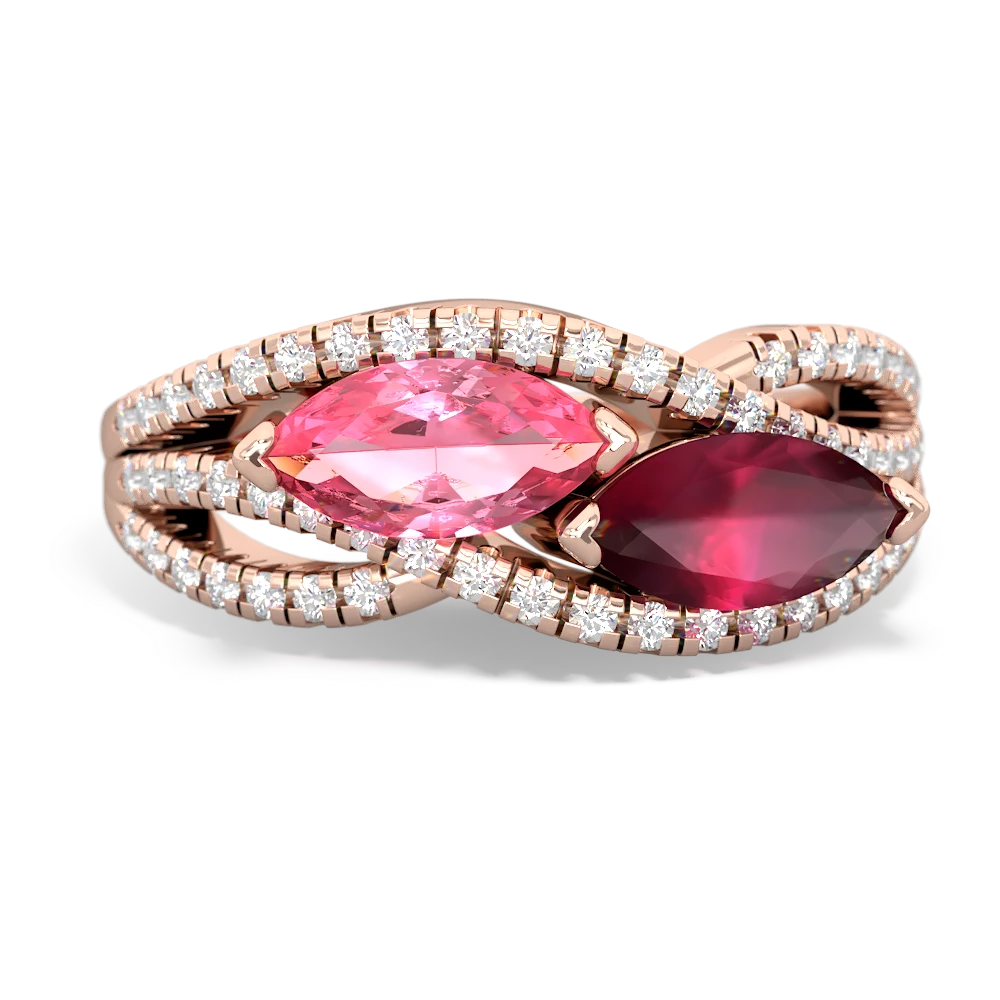 Lab Pink Sapphire Diamond Rivers 14K Rose Gold ring R3070