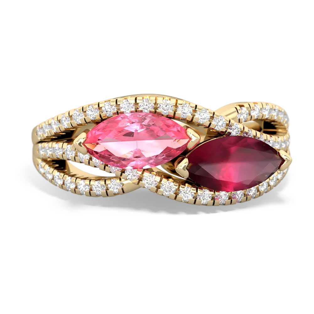 Lab Pink Sapphire Diamond Rivers 14K Yellow Gold ring R3070