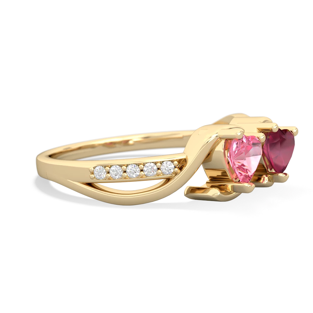 Lab Pink Sapphire Side By Side 14K Yellow Gold ring R3090