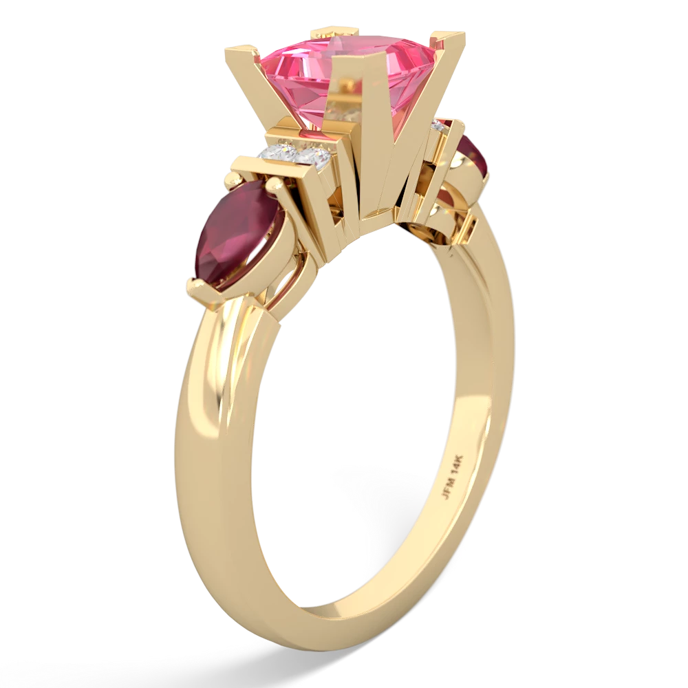 Lab Pink Sapphire 6Mm Princess Eternal Embrace Engagement 14K Yellow Gold ring C2002