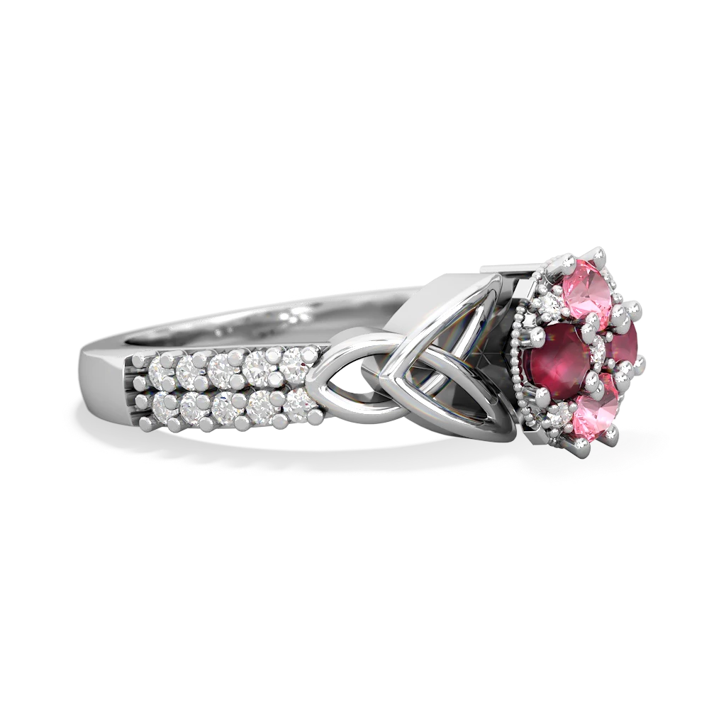 Lab Pink Sapphire Celtic Knot Cluster Engagement 14K White Gold ring R26443RD