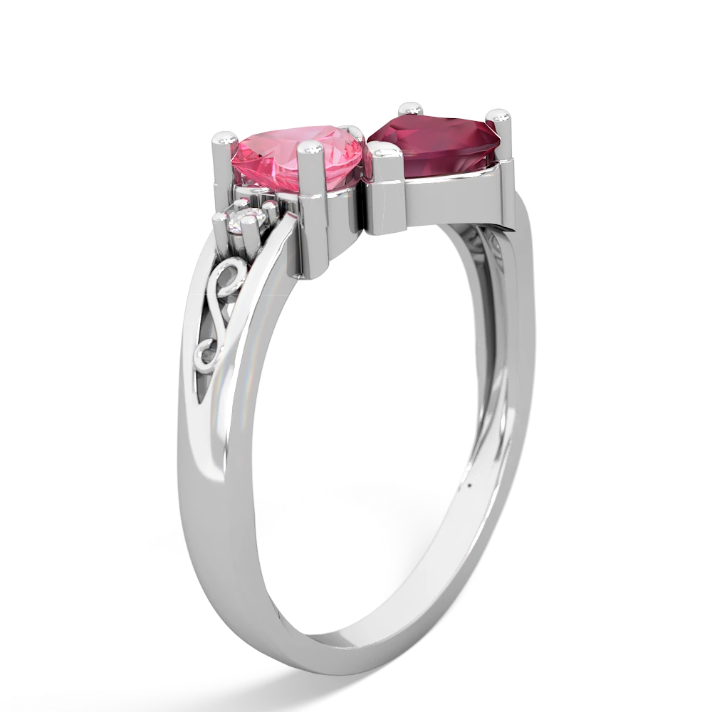 Lab Pink Sapphire Snuggling Hearts 14K White Gold ring R2178