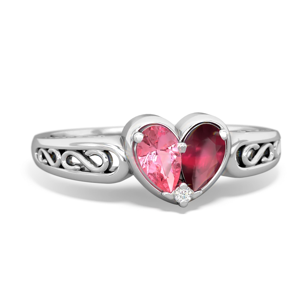 Lab Pink Sapphire Filligree 'One Heart' 14K White Gold ring R5070