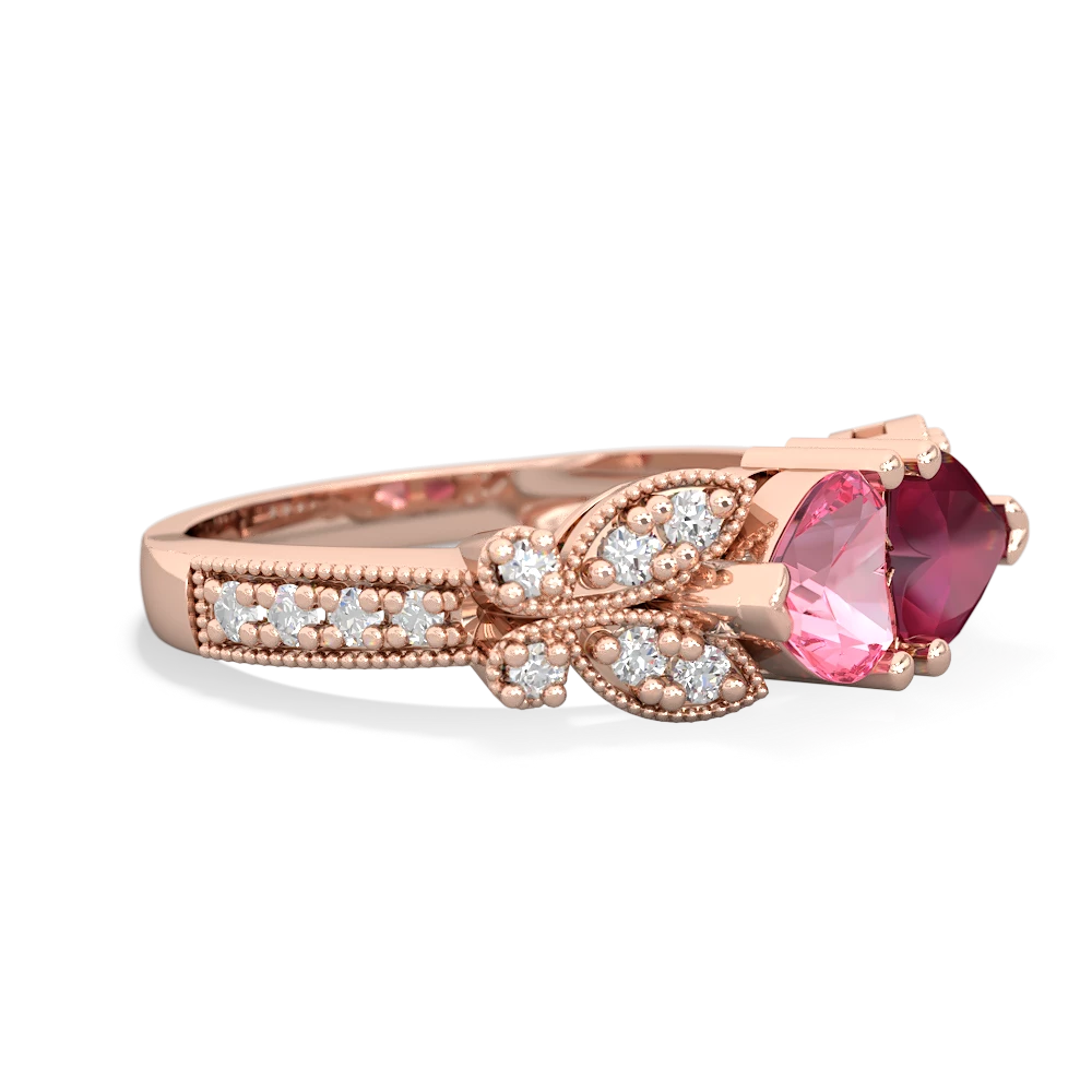 Lab Pink Sapphire Diamond Butterflies 14K Rose Gold ring R5601