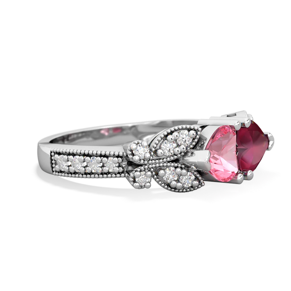 Lab Pink Sapphire Diamond Butterflies 14K White Gold ring R5601