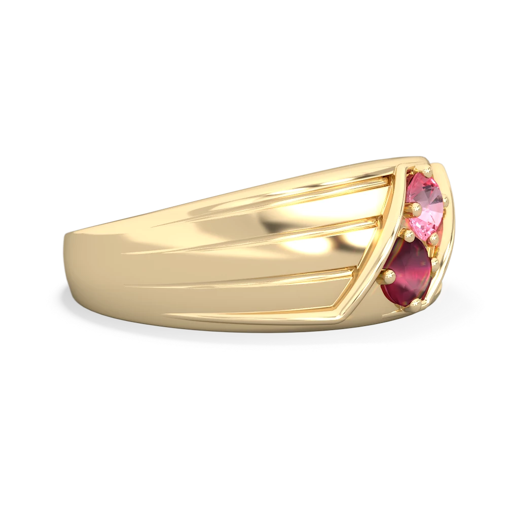 Lab Pink Sapphire Men's Streamline 14K Yellow Gold ring R0460