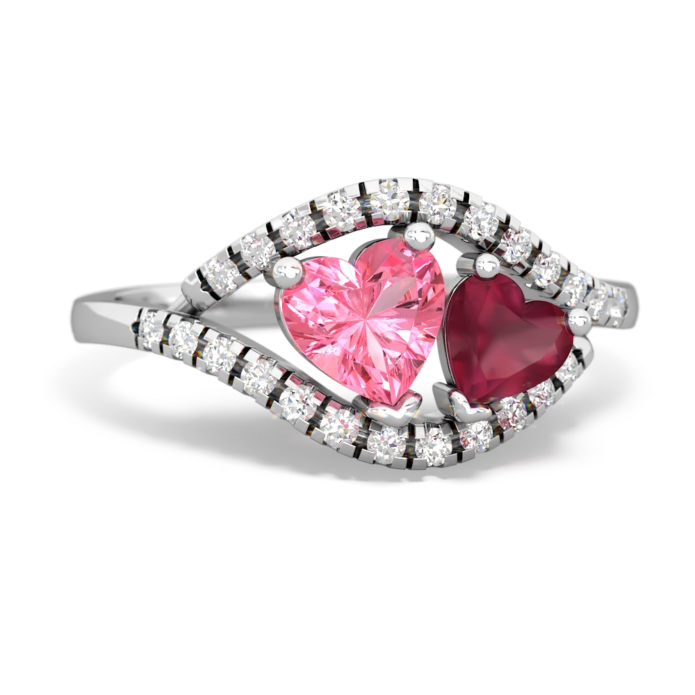 Lab Pink Sapphire Mother And Child 14K White Gold ring R3010