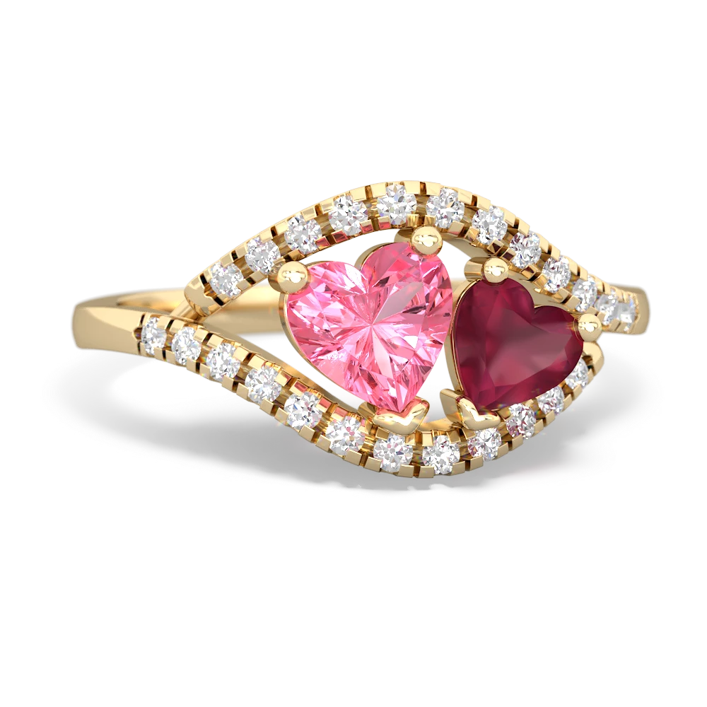 Lab Pink Sapphire Mother And Child 14K Yellow Gold ring R3010