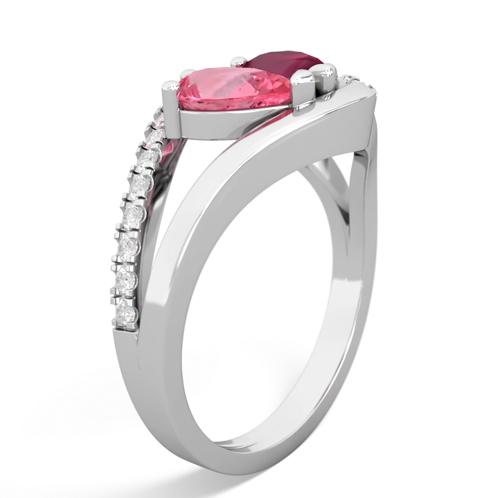 Lab Pink Sapphire Nestled Heart Keepsake 14K White Gold ring R5650