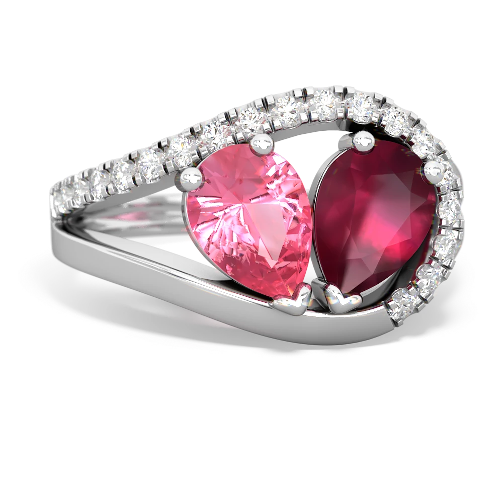 Lab Pink Sapphire Nestled Heart Keepsake 14K White Gold ring R5650