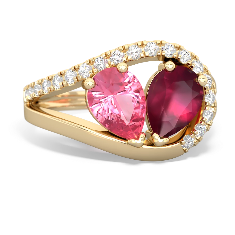 Lab Pink Sapphire Nestled Heart Keepsake 14K Yellow Gold ring R5650