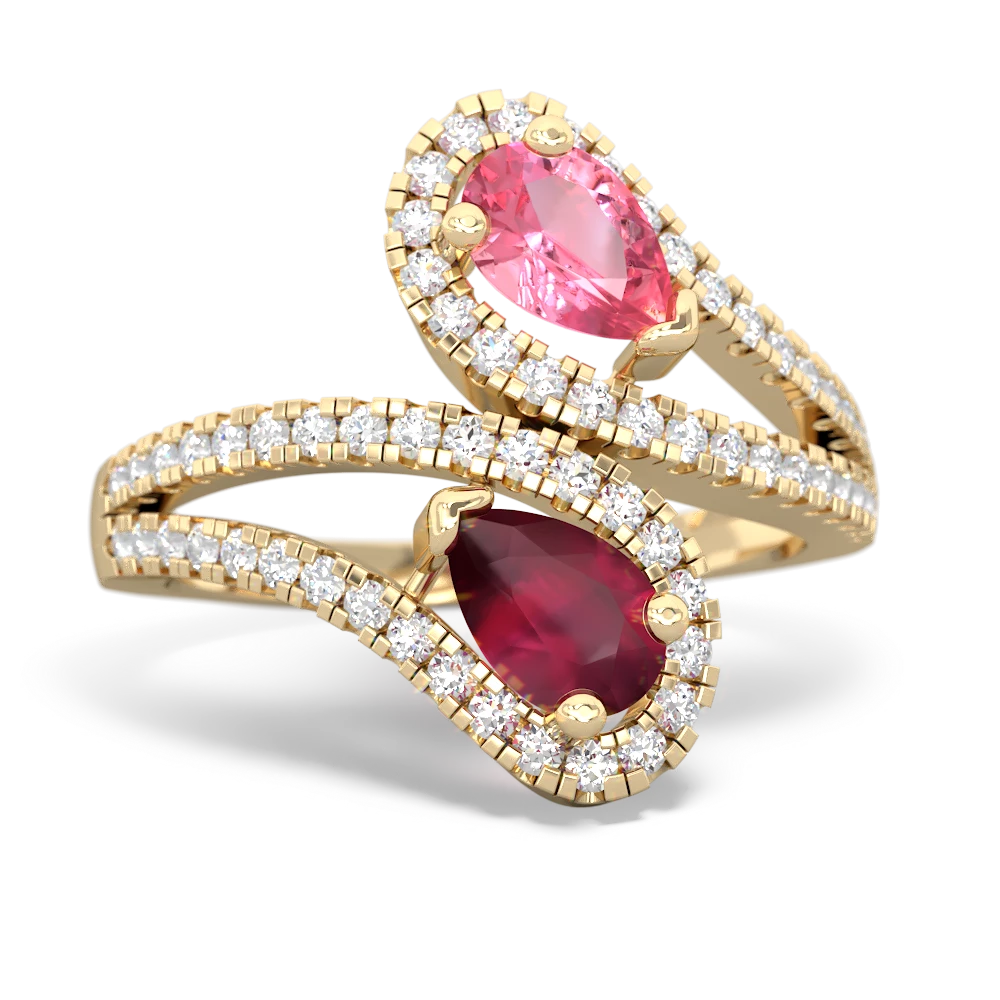 Lab Pink Sapphire Diamond Dazzler 14K Yellow Gold ring R3000