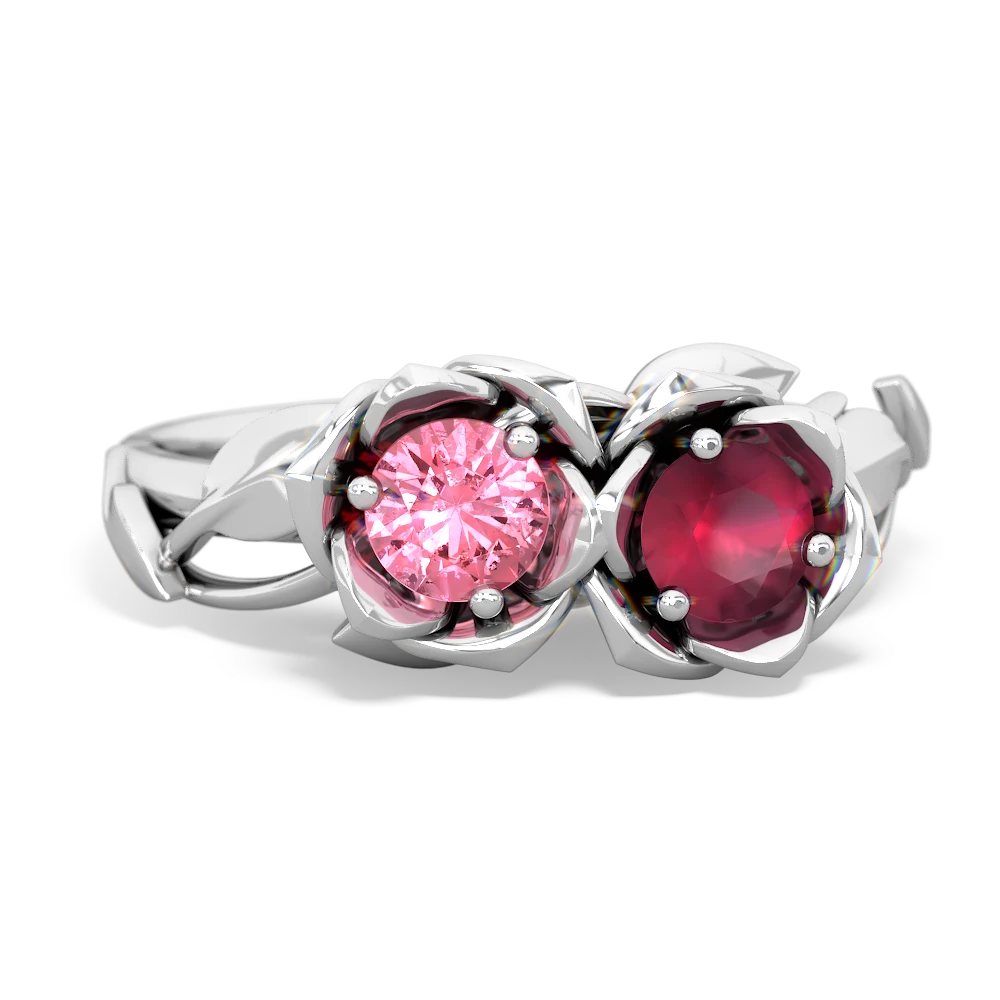 Lab Pink Sapphire Rose Garden 14K White Gold ring R5510